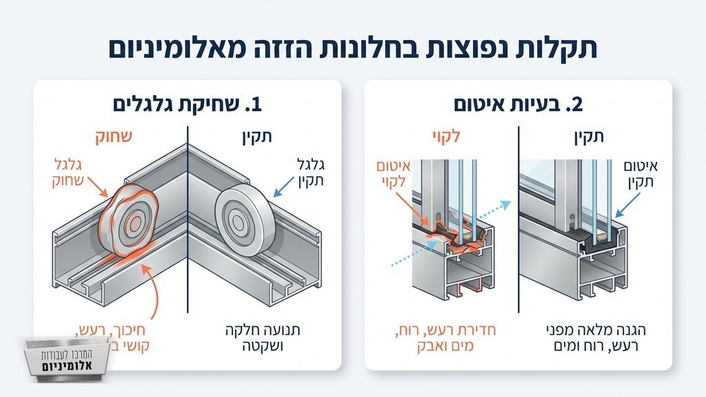 בדיקה ואיתור תקלות במסילת חלון אלומיניום