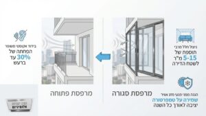 מרפסת סגורה ומעוצבת עם חלונות אלומיניום גדולים בתל אביב