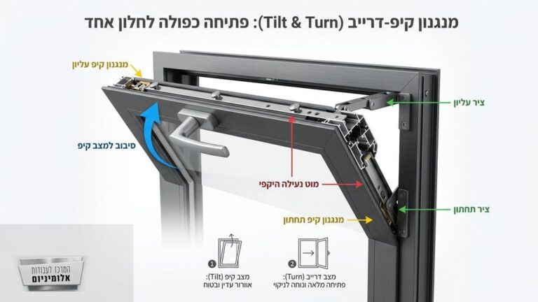 מנגנון פתיחה של חלון דרייקיפ מאלומיניום