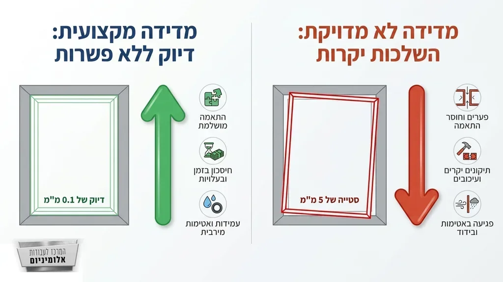 מדידת פתח לחלון אלומיניום באתר בנייה