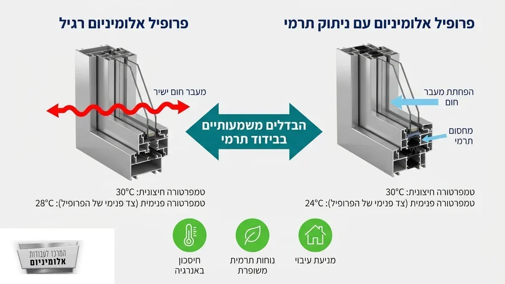 חתך פרופיל אלומיניום המציג בידוד תרמי